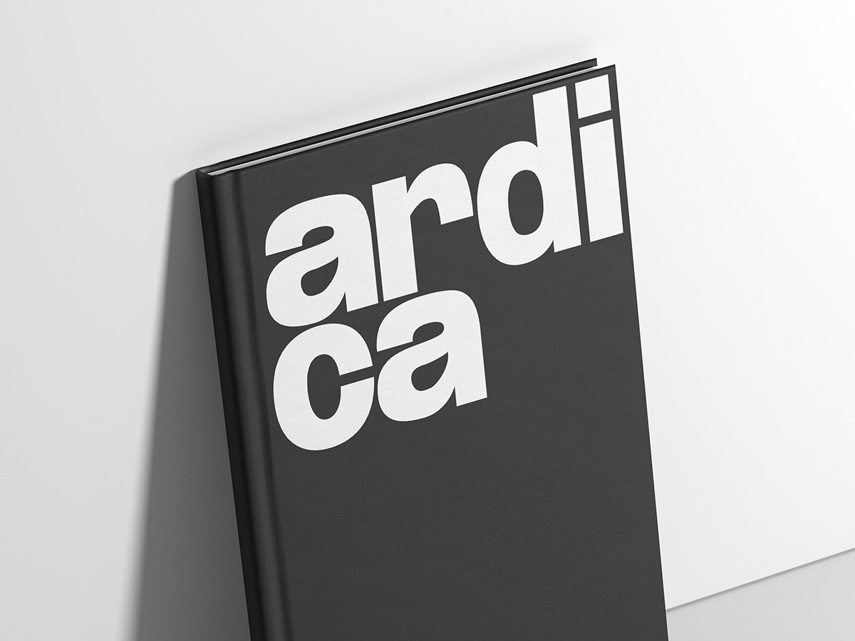 The Ardica wordmark, set in bold lowercase letterforms on a black hardcover book.